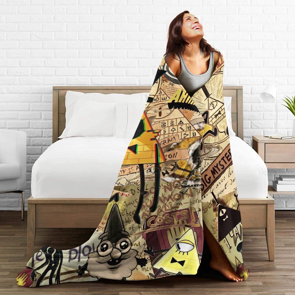 Gravitys Falls Fleece Throw Blanket Bill Cipher Mystery Blankets for Bedding Couch Lightweight Thin Plush Thin Quilt,