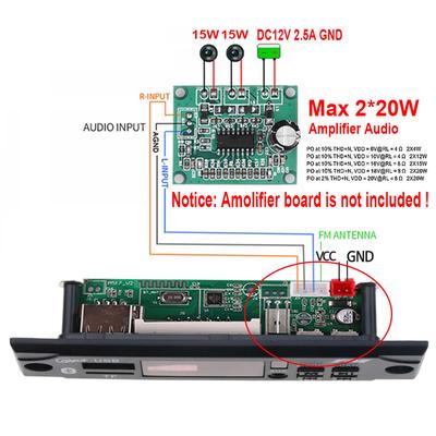 Kit mains libres DC 7V 12V Carte décodeur MP3 Bluetooth Voiture USB TF Module de musique Radio FM AUX Pour Amplificateur 2*20W 40W Lecteur Haut-parleur