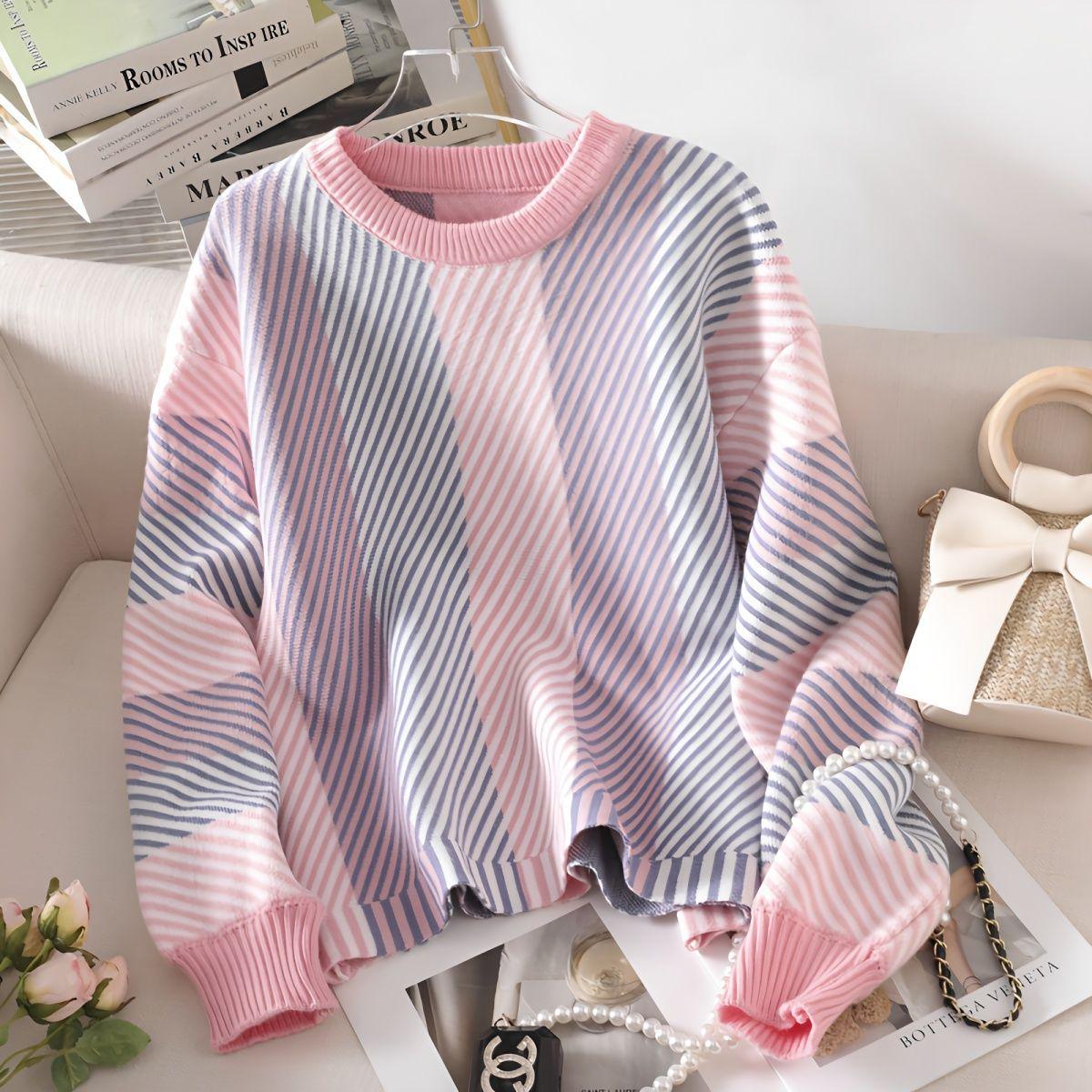 

2024 Women s Trendy Diagonal Knit Sweater - Loose, Versatile Pullover for Autumn/Winter XXL [125-135 lbs]
