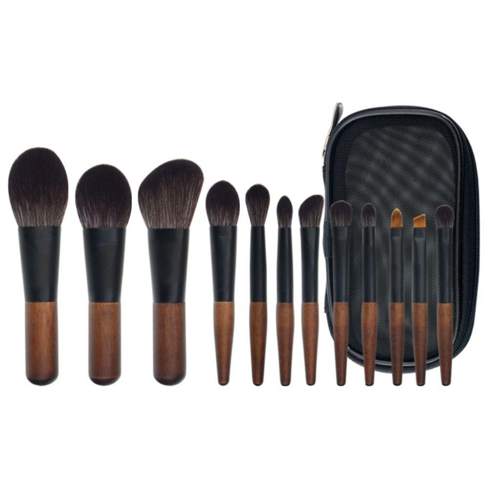 12Pcs Compact Mini Makeup Brush Set Wood Handle Concealer Brush Set Lip Liner Brush Set  Travel