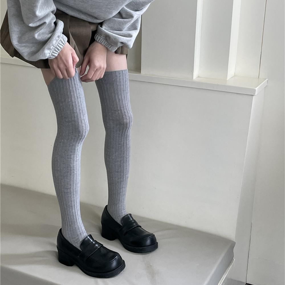 Thick Over-The-Knee Socks Vertical Solid Color High Socks That Do Not Fall Off Calf Socks Double Needle Stocking Women