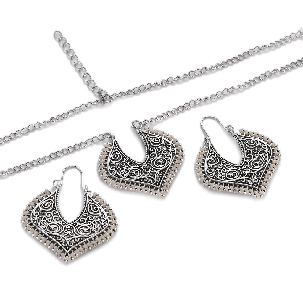 Vintage Ethnic Gold Color Drop Earrings Necklace for Women Heart Shape Statement Earrings Bohemian Rope Wrap Zircon Bijoux