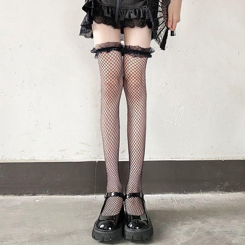 Nylon Fishnet Thigh High Stockings For Women With Lace Bow Design Spring Summer