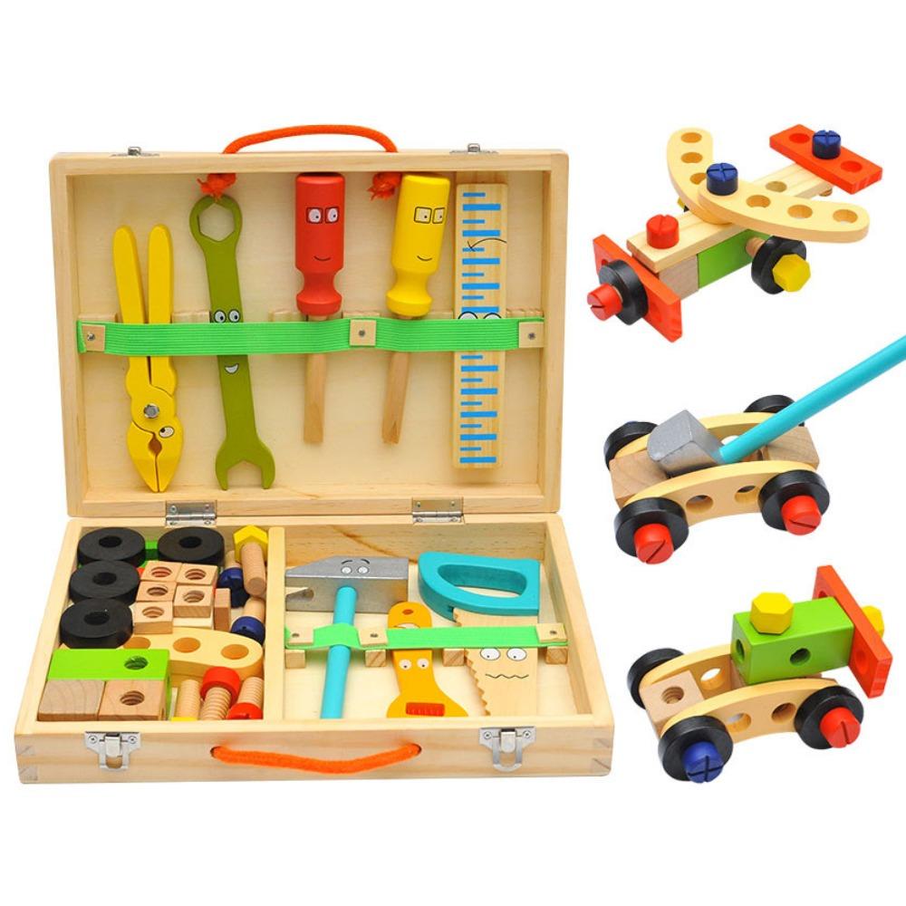 Wooden Multi-functional Cartoon Toolbox Disassembly Nut Assembly Combination Building Block Children's Early Education Educational Toys