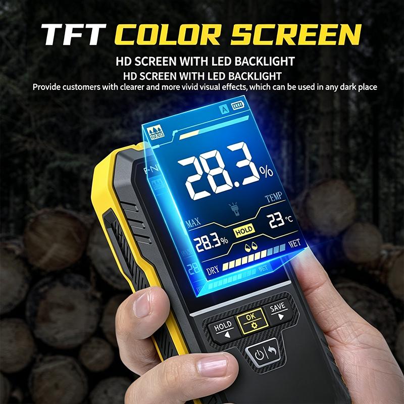 WMT-10 High Precision Moisture Meter, Non-Destructive Inductive 0-75% Range TFT Color Screen 17mm Depth Detection