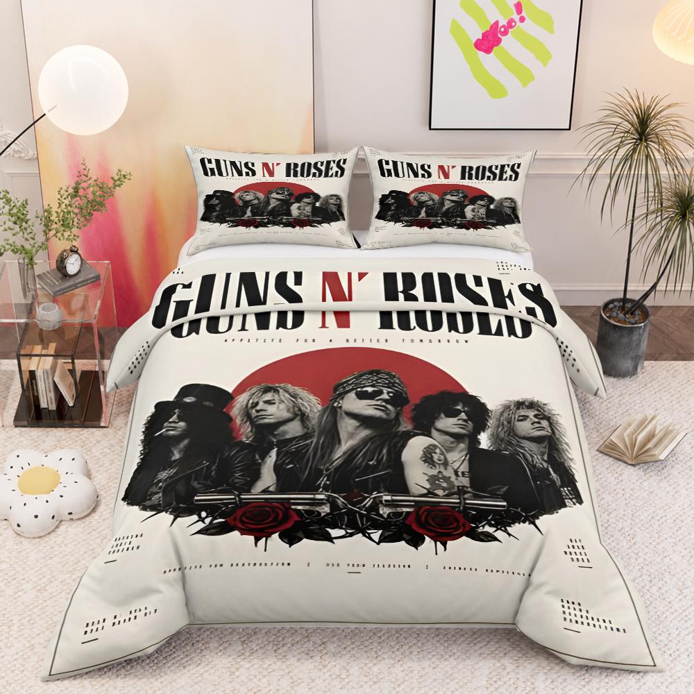 Guns N Roses Band Poster Red Sun 3 Piece Duvet Cover Pillowcase Set for Teen Room Bedding