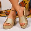 22 summer new sandals European and American thick heel large size slippers high heel one word cool slippers