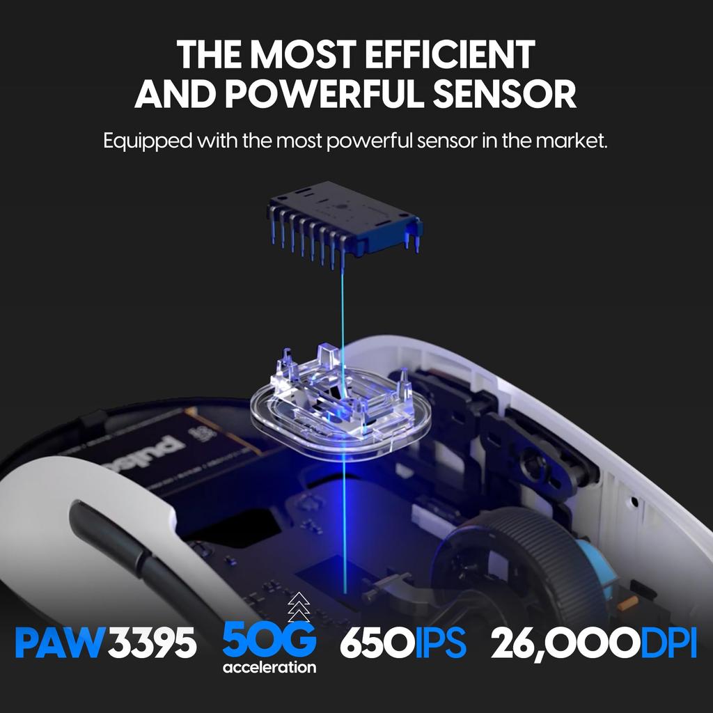 Pulsar Gaming Gears X2A Wireless Gaming 26000 Optical PAW3395 Mouse, Ultra-Lightweight 57g, Ambidextrous, 2.4Ghz, 1ms, DPI, Sensor,