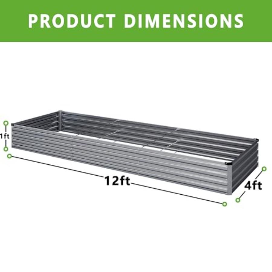 2PCS 12x4x1FT Galvanized Raised Garden Bed Kit Rectangle Metal Flower Box Large Planter Raised Beds Outdoor Garden for Planting