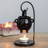 Hanging Pagan Cauldron Oil Burner Wax Warmer Aroma Diffuser with Handle Ceramic Tealight Candle Holder Witch Halloween Decoration