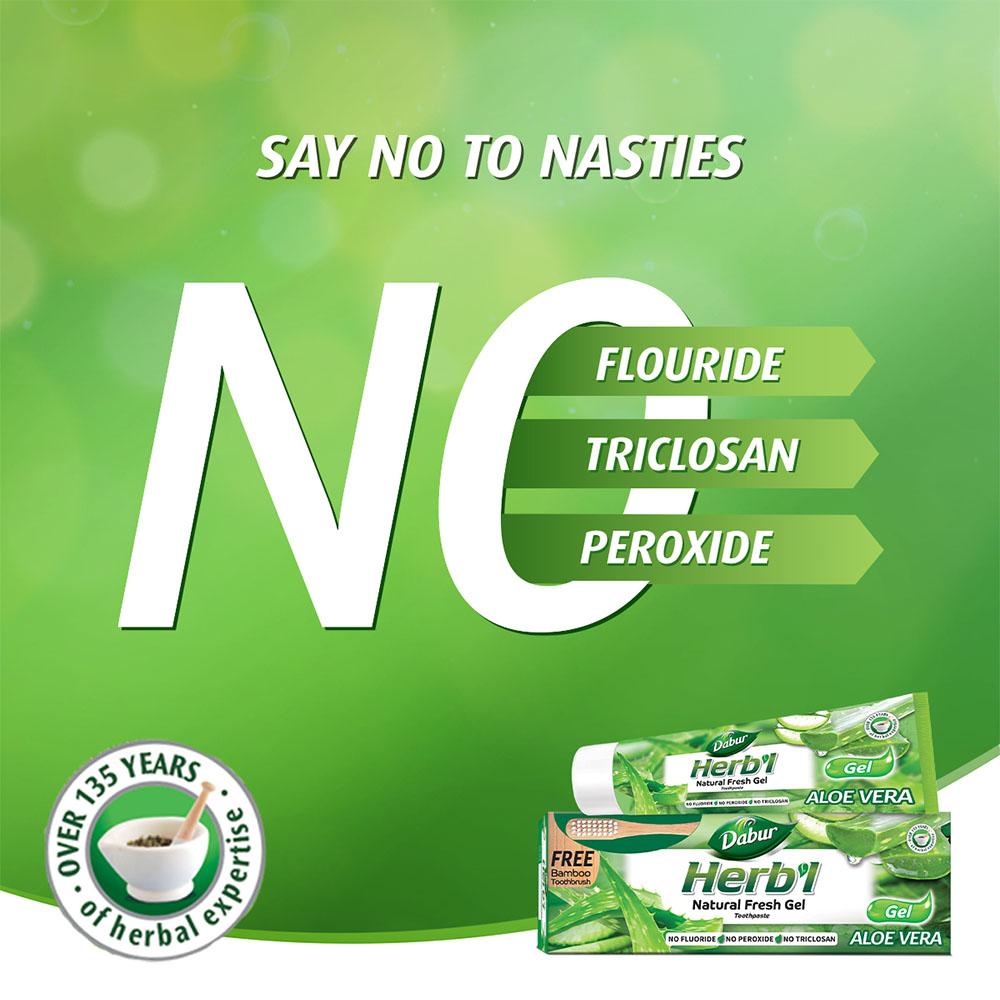 Herbal Aloe Vera Gel Toothpaste + FREE Toothbrush Dabur HERB'l