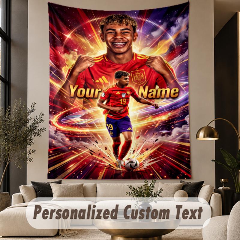 Custom Text Tapestry Lamine Yamal Print Wall Tapestry Indoor Living Room Wall Decor
