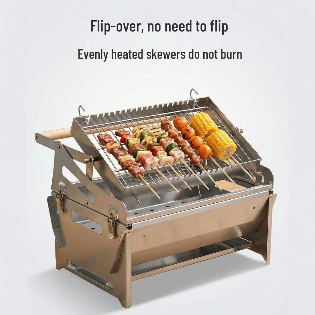 Portable 360° Rotating BBQ Grill: Easy-Clean, Outdoor Camping & Picnic Grill with Detachable Rack