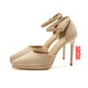 8-1 Pointed Thin Heel High Heels Baotou Hollow High Heel Sandals Waterproof Table Suede Sandals Women