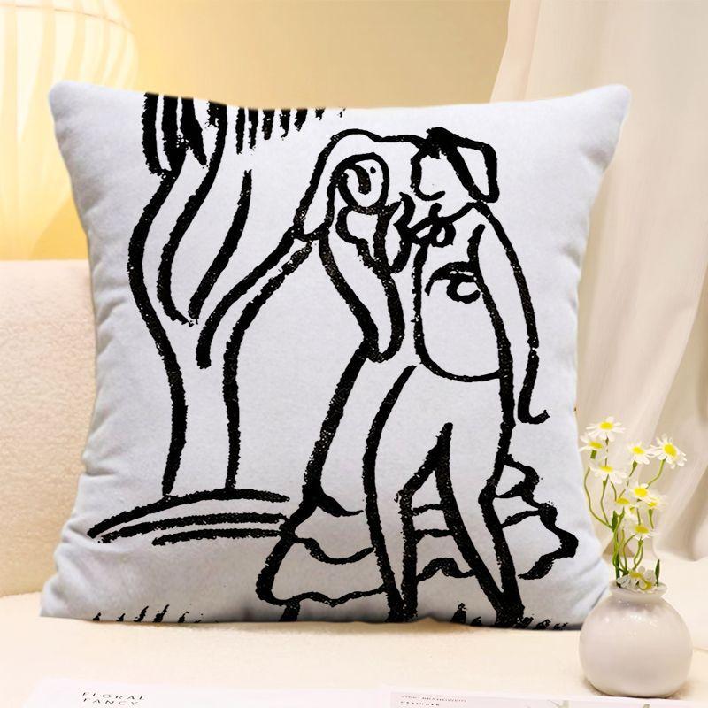 

Ins Modern Light Luxury Modern Black and White Simple Suede Pillow Sofa Living Room B&B Waist Pillow Case Pillow Cushion linen-45x45cm double-sided [without pillow core]