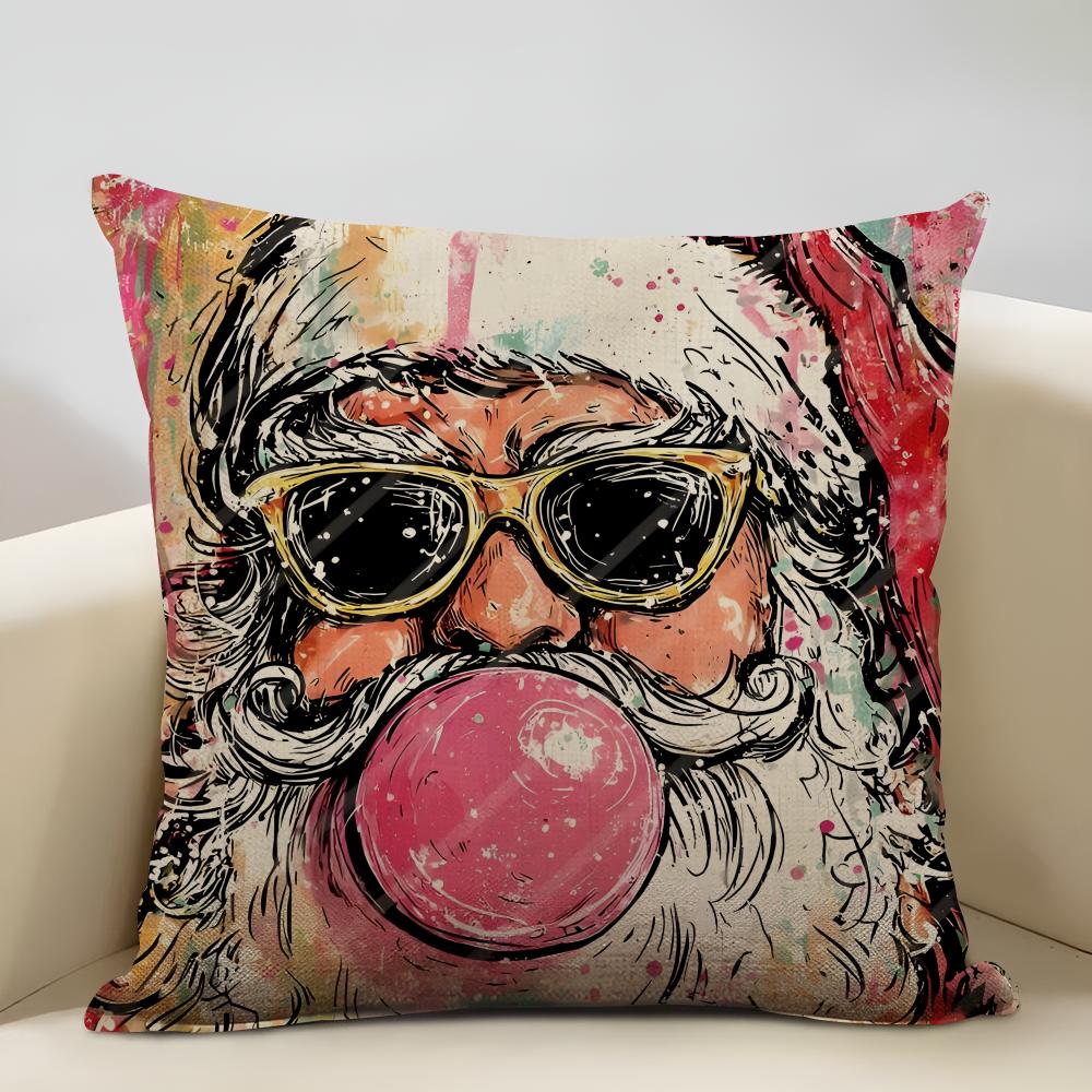 Cute Cartoon Christmas Cushion Cover Household Decoration Linen Sofa Cushion Cover: Skin-Friendly & Breathable With Invisible Zi