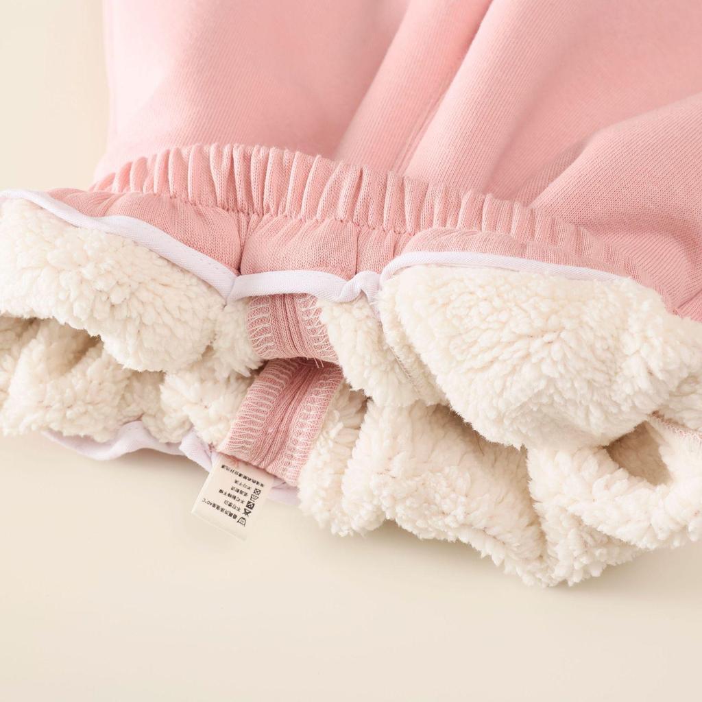 Girls' Winter Velvet-Lined Trousers – Thick, Cuffed, Cartoon Design, Warm Sweatpants for Autumn/Winter.