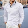 Men Casual Patchwork Pocket Solid Color Turn Down Collar Long Sleeve Plus Size Polo Shirt