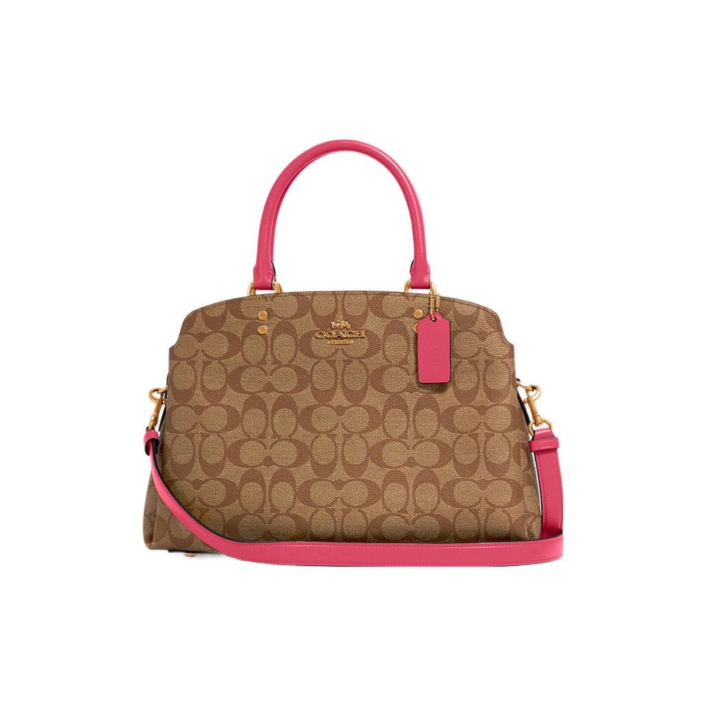 Coach Lillie 32 Classic Monogram Coated Canvas And Leather Shoulder Bag Women Handbags Khaki Rose-Red 91495-IMTVY
