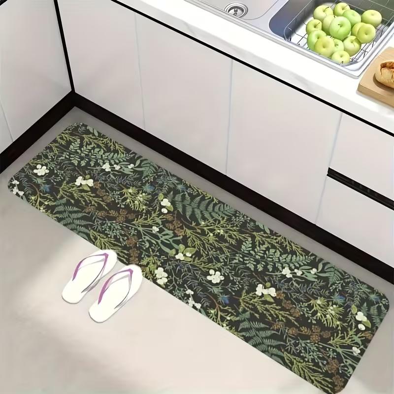1 Piece of Soft Carpet Anti Slip Floor Mat with Green Leaf Pattern Suitable for Living Room and Kitchen Home Decoration Carpet