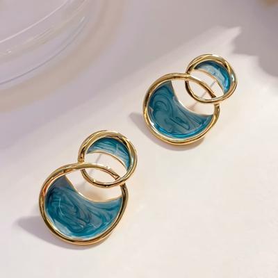 Women's Daily Lake Blue Pearl Silver Needle Earrings