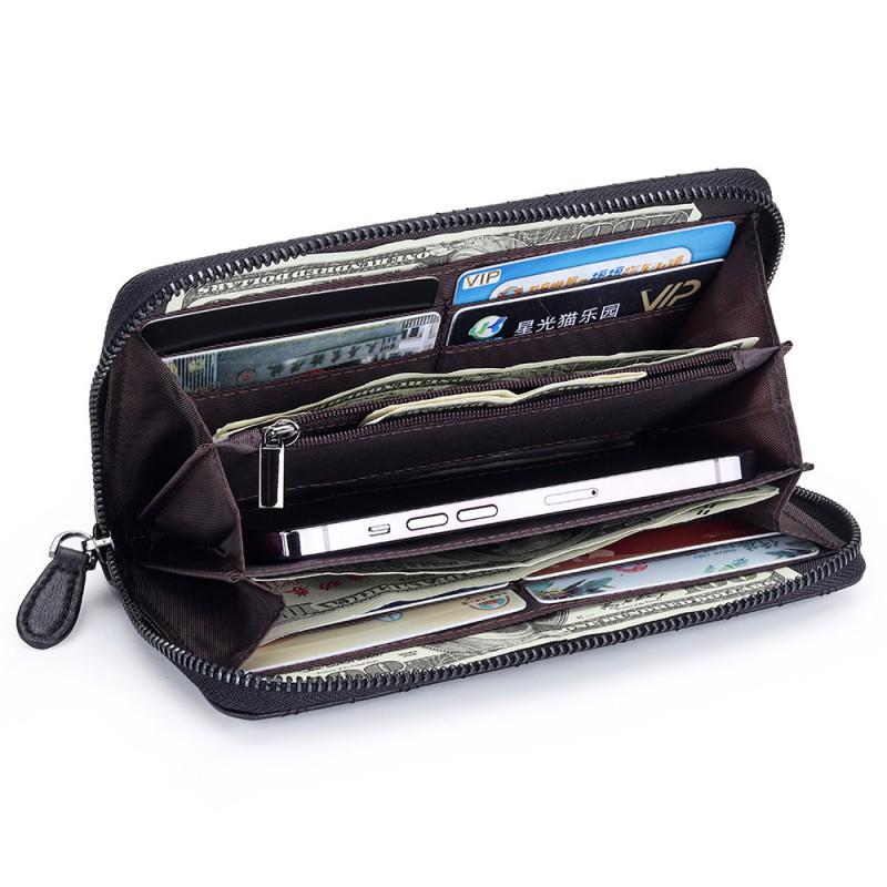Sheepskin Embroidered Wrinkled Long Wallet Women Large Capacity Multi-slot Hand-held Zipper Bag