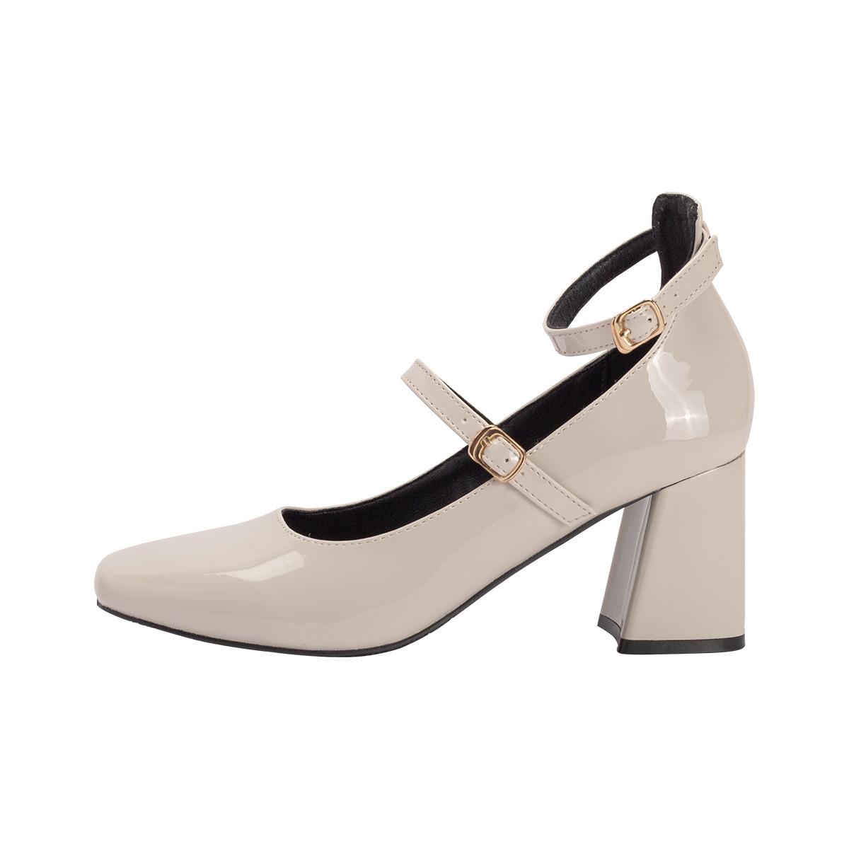 

Mary Jane 2025 spring and summer new square head single shoes children versatile patent leather burgundy thick heel high heels temperament 34 абрикосовый