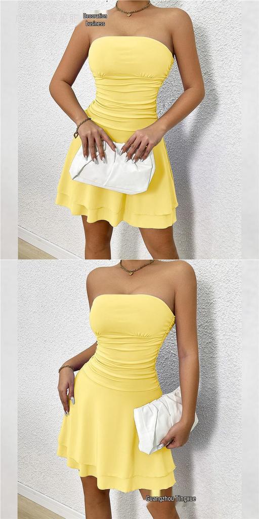 Europäischer & Amerikanischer Stil Damen Schlankes Figurbetontes Falten Bandeau Bodycon Kleid.