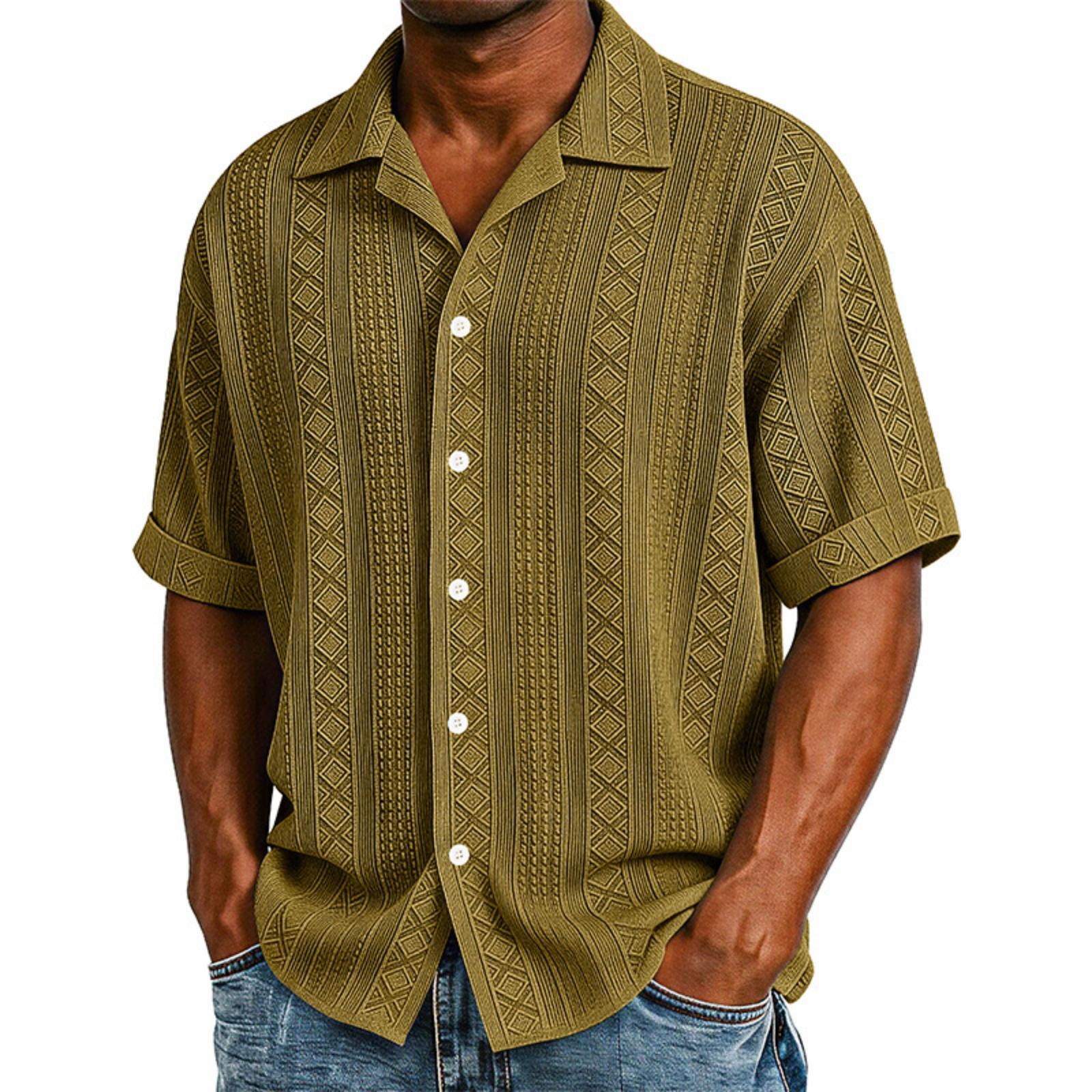 

Men s Casual Stylish Textured Short-sleeved Shirt - Men s Loose-fitting Casual Lightweight Breathable Beach And Vacation Top L армия зеленый