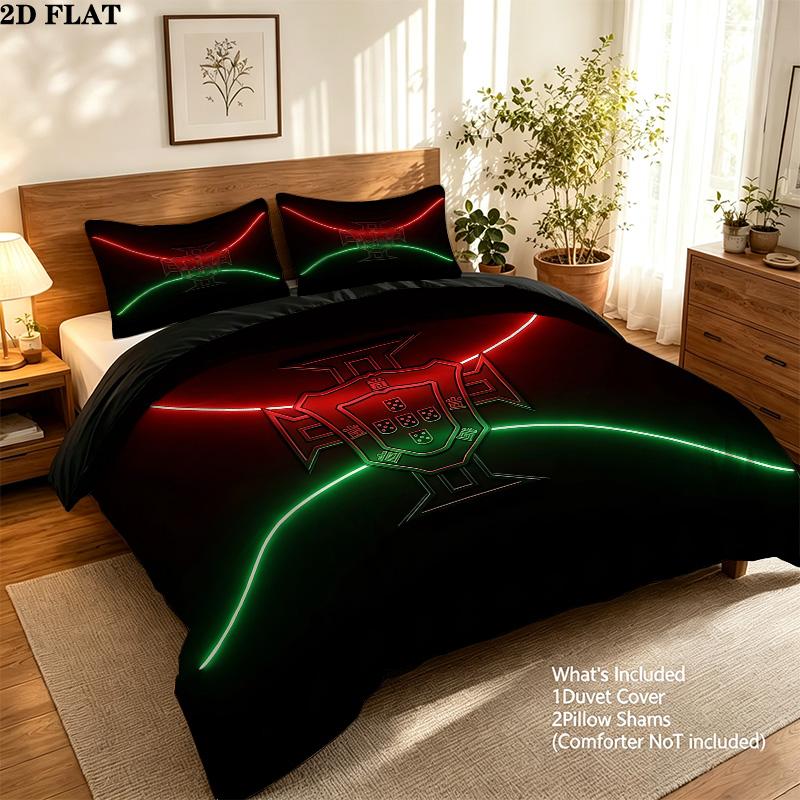 Portugal National Football Team Pattern Bedding Quilt Set Home Decoration Gift (1 * duvet cover + 2 * pillowcase without core)