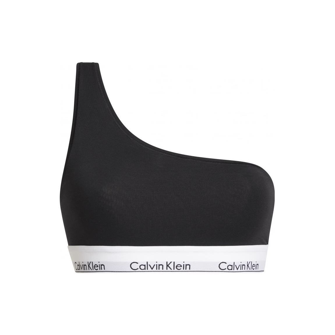 Calvin Klein FW22 Letter Logo Print Color Block Asymmetrical Shoulder Bra Women underwear Black QF7007E-UB1 L