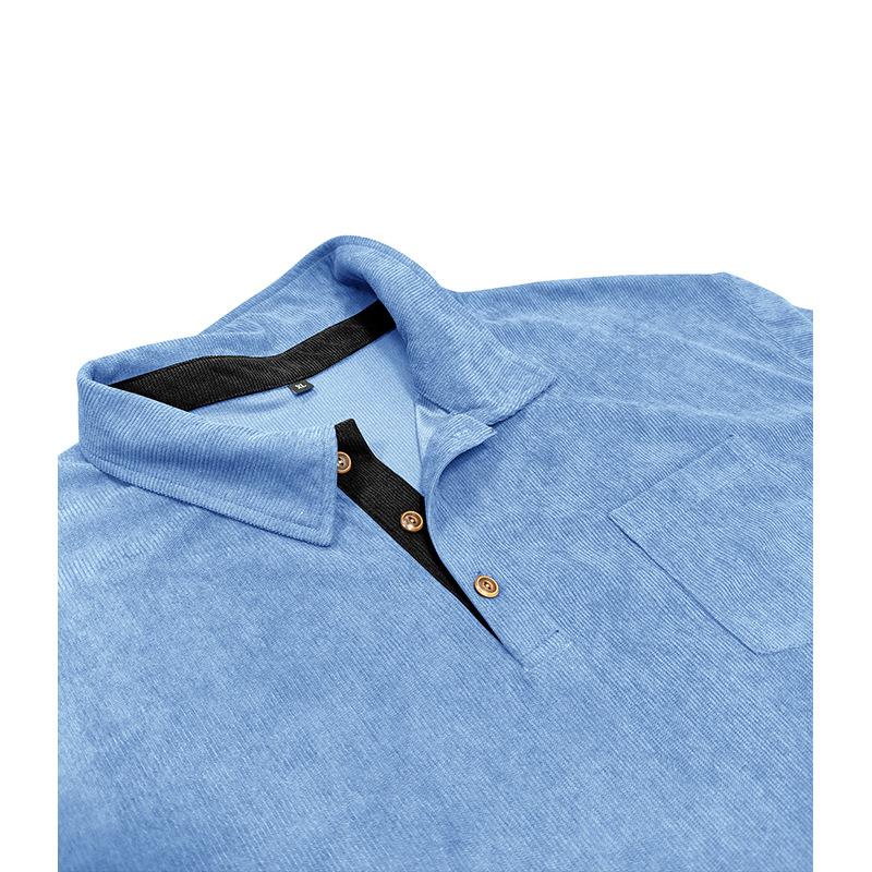 Mens Long Sleeve Corduroy Polo Shirt Casual Autumn Top