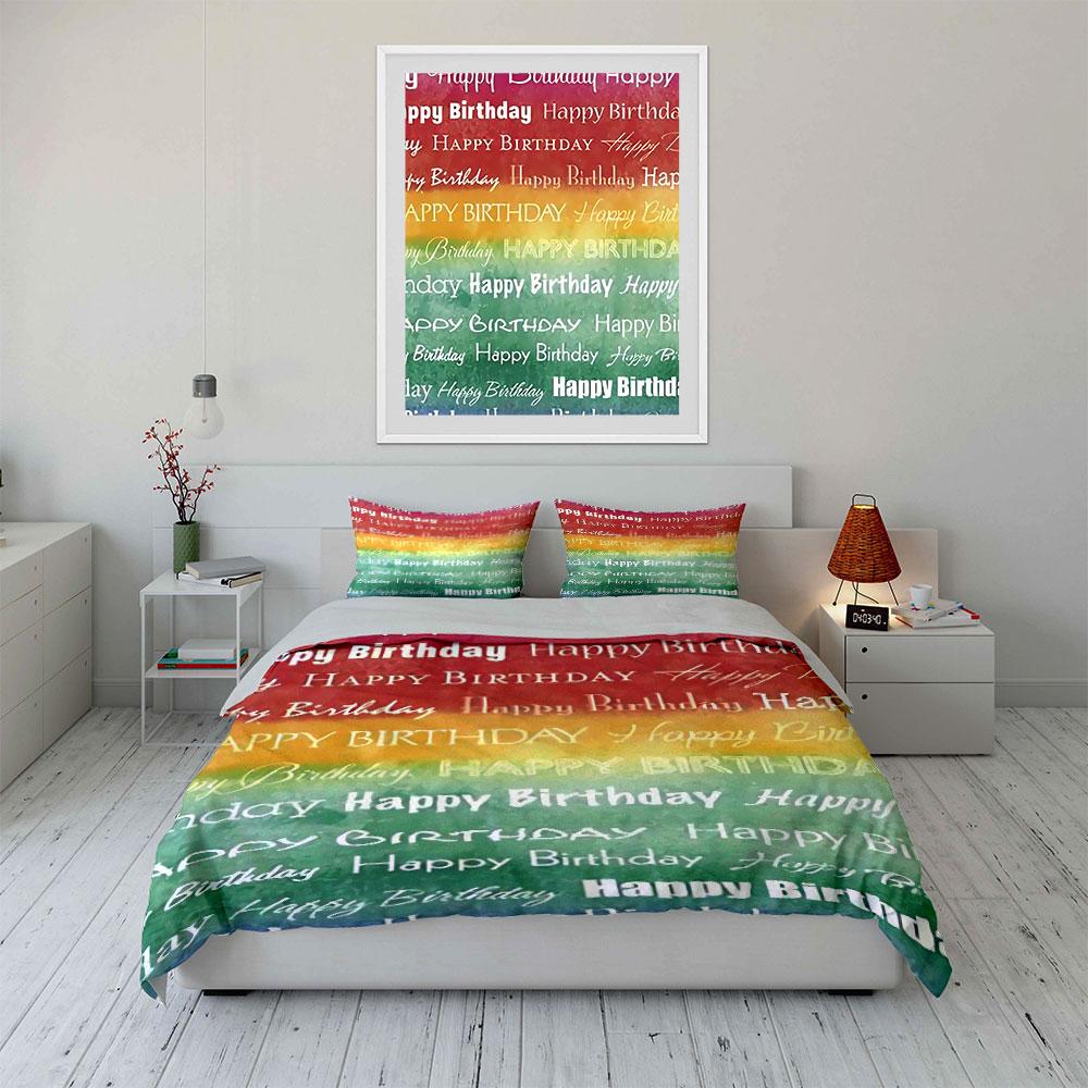 Happy Birthday Rainbow Bedding Bedding Duvet Cover Set Duvet Cover Pillowcases (1 * Duvet Cover 2 * Pillowcases, without duvet insert)