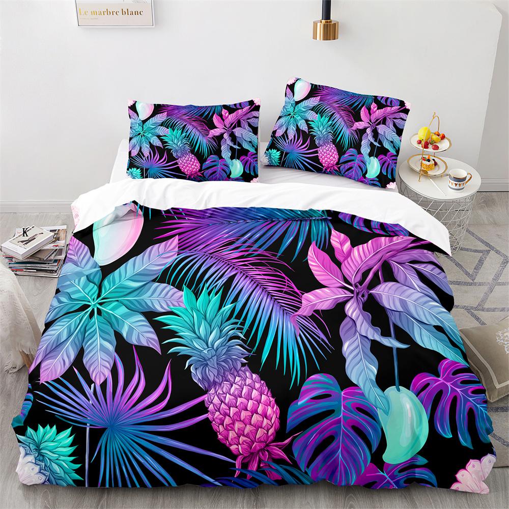 3D Dazzling Gold Pineapples Duvet Cover King Queen Yellow Abstract Tropical Fruit Bedding Set For Teens Polyester Quilt Cover