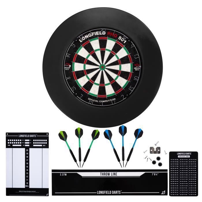 Jeux de fléchettes - ENGELHART - Longfield PRO 501 - Cible sisal - 6 fléchettes - Anneau de protection