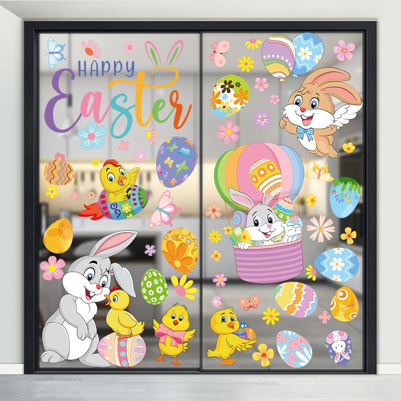 Easter window stickers glue-free static electricity sucking command 9 sets of cute cartoon decorative eggs