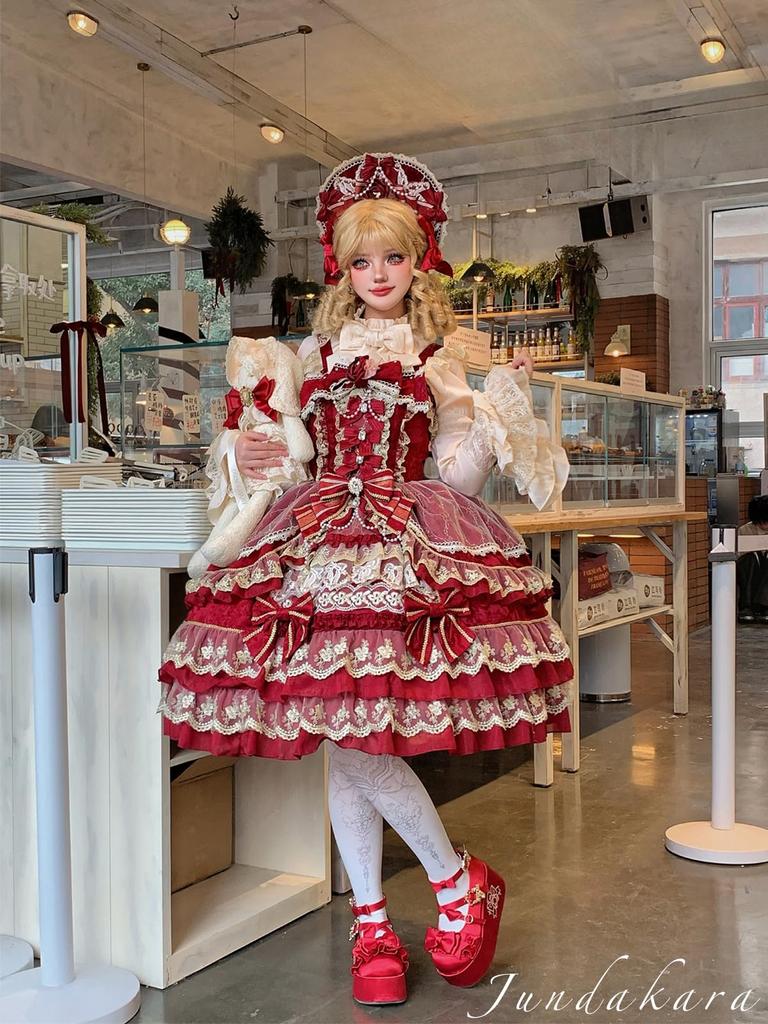 Gonna JSK a Strati Jundakara con e Un Vestito Carino per Lolita Disponibile in Rosa per e Nastri, Volant, Perle, Perline, Pizzo. Sognante, Donne.