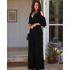 Women's V-Neck Hollow Short Sleeves Casual Long Pants Wide Leg Pants Jumpsuits