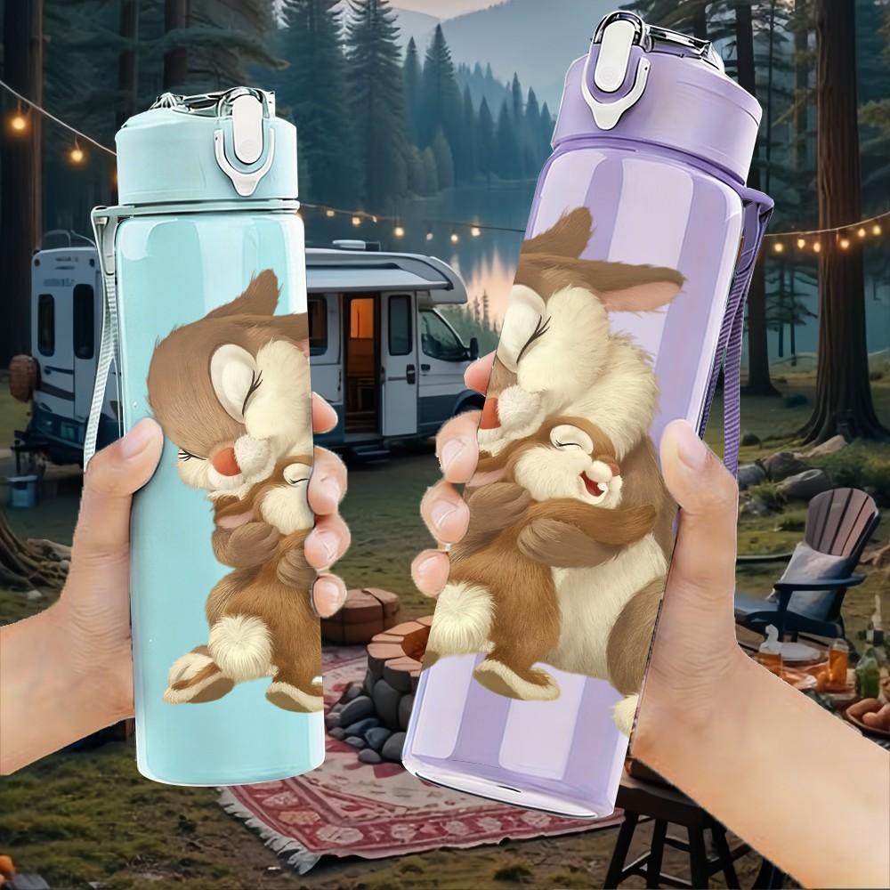 1PC Brown Rabbit Sitting Cute Print 750ml Color Plastic Sports Water Bottle Leakproof Flip Straw Lid Suitable for Sports Office Home Use