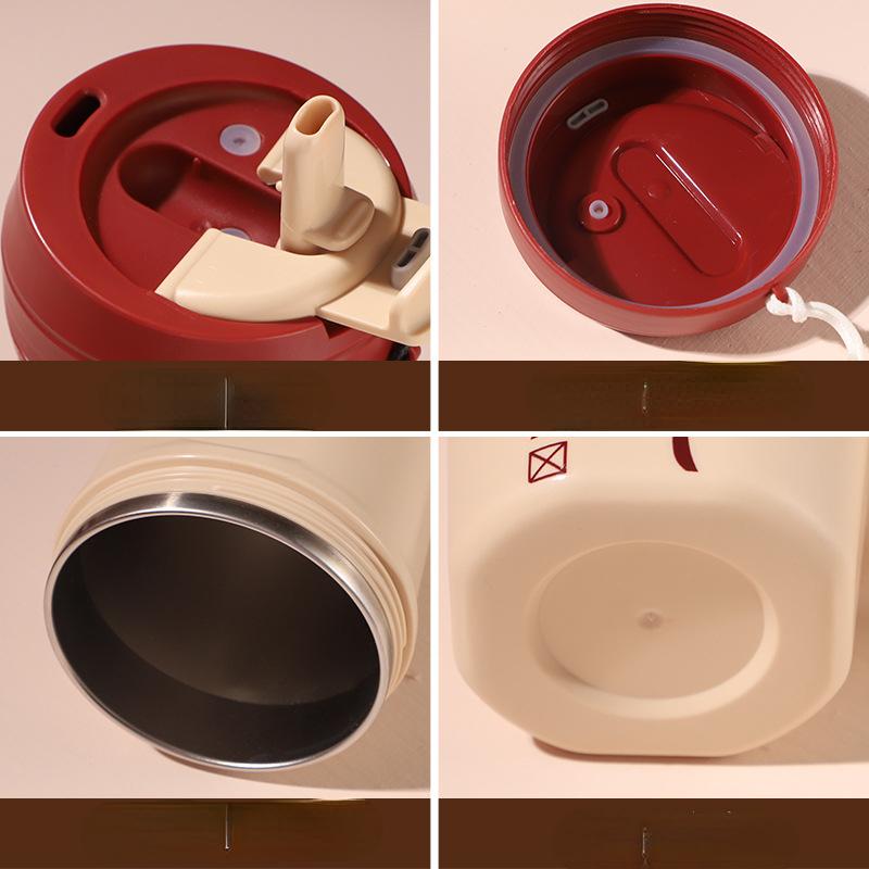 620ml Stainless Steel Vacuum Flask with Retractable Straw Leak-Proof Coffee Tea Cold Drink Bottle Car Thermos Mug