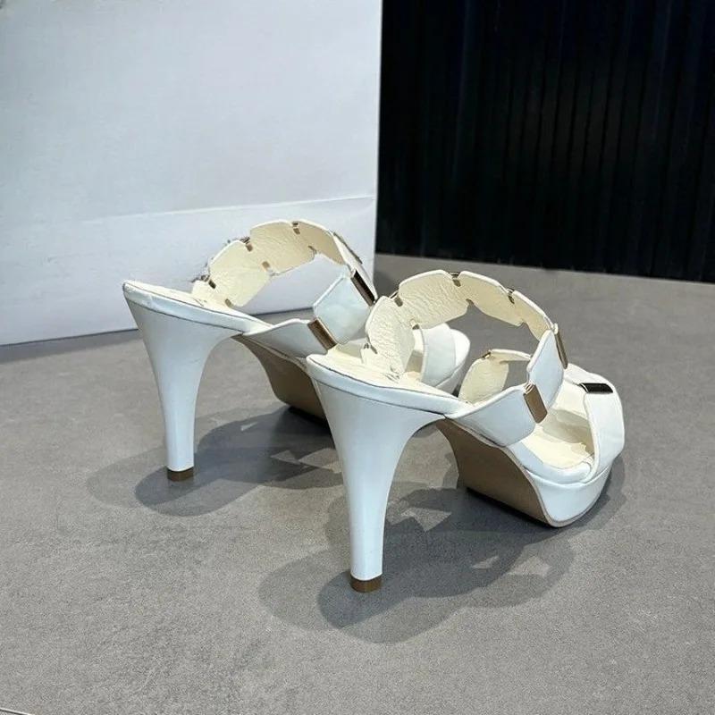Fashion Women's Shoes 2025 Summer New Fish Mouth High Heels Flip-flops Wear Plus-size Sandals and Slippers