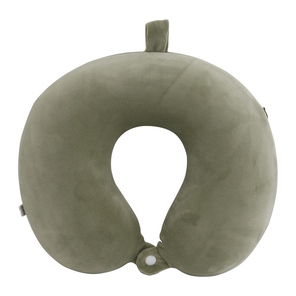 U-Shaped Travel Neck Pillow with Embroidered Logo - Solid Color Memory Foam Design