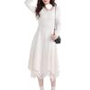 Elegant Pure White Lace Long Dress for Women - Perfect Base Layer for Autumn/Winter 2026, Pair with a Coat