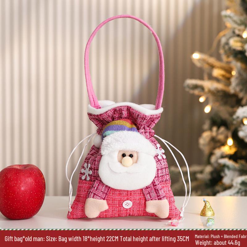 Three-Dimensional Santa Claus Burlap Backpack Candy Bag - Large Christmas Gift Decoration