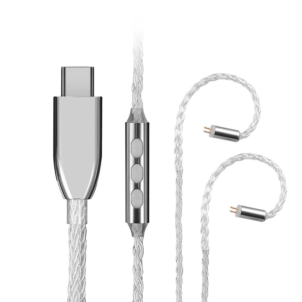 3.5mm/Type-C Headphone Cable 8Core Silver Plated Braided Earphone Cable 2Pin 0.78mm Plug Replacement Earphone Cable