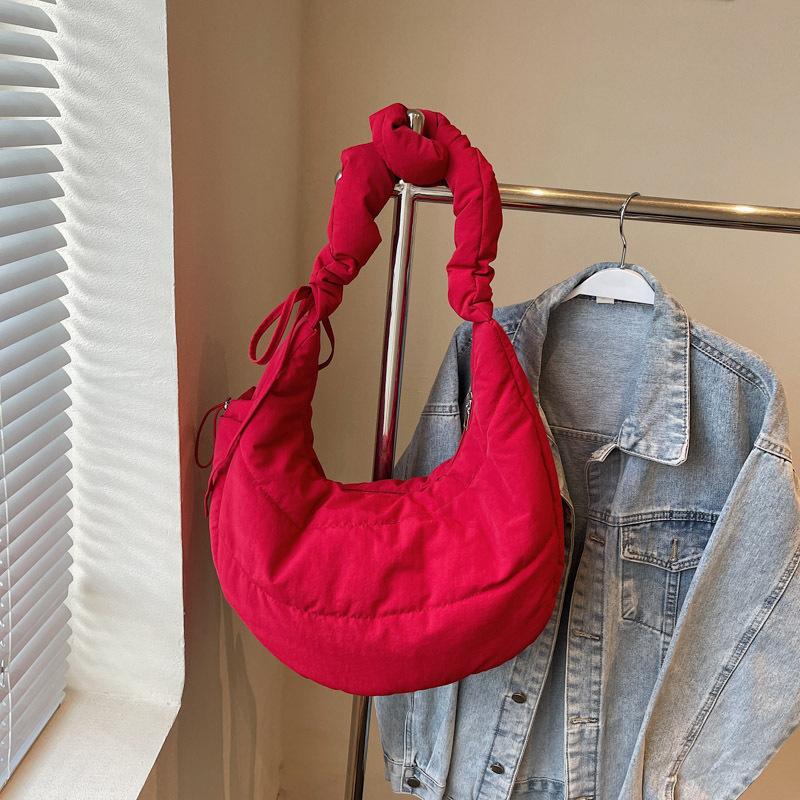 Nylon Cloth Down Cotton Clothes Bag Women's Autumn and Winter Casual Pleated Shoulder Bag Large Capacity Commuter Messenger Tote Bag