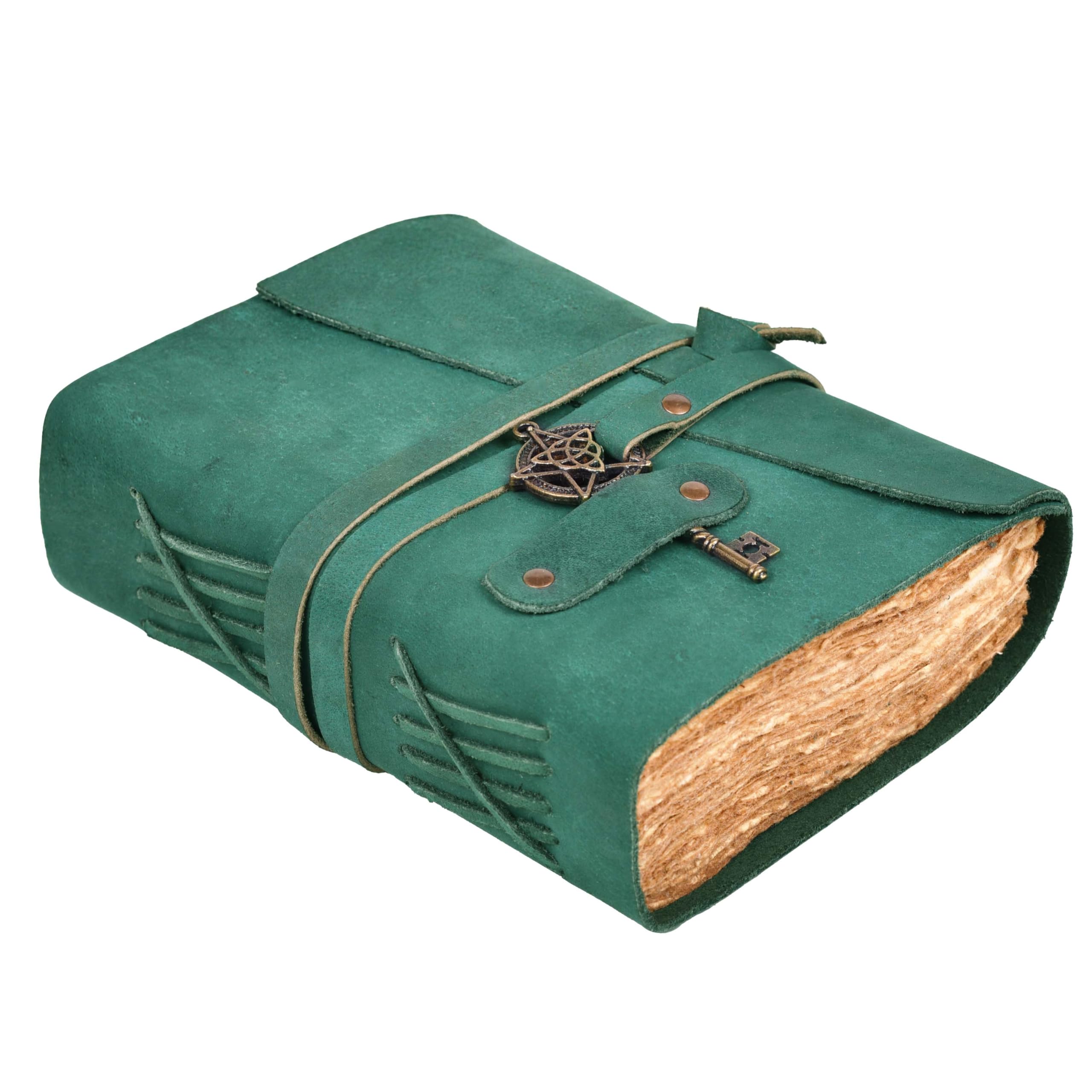 

LEATHER VILLAGE Кожаный винтажный журнал для женщин и мужчин - 18x13 см, бирюзовый, 200 страниц состаренной бумаги ручной работы с неровным краем для акварели