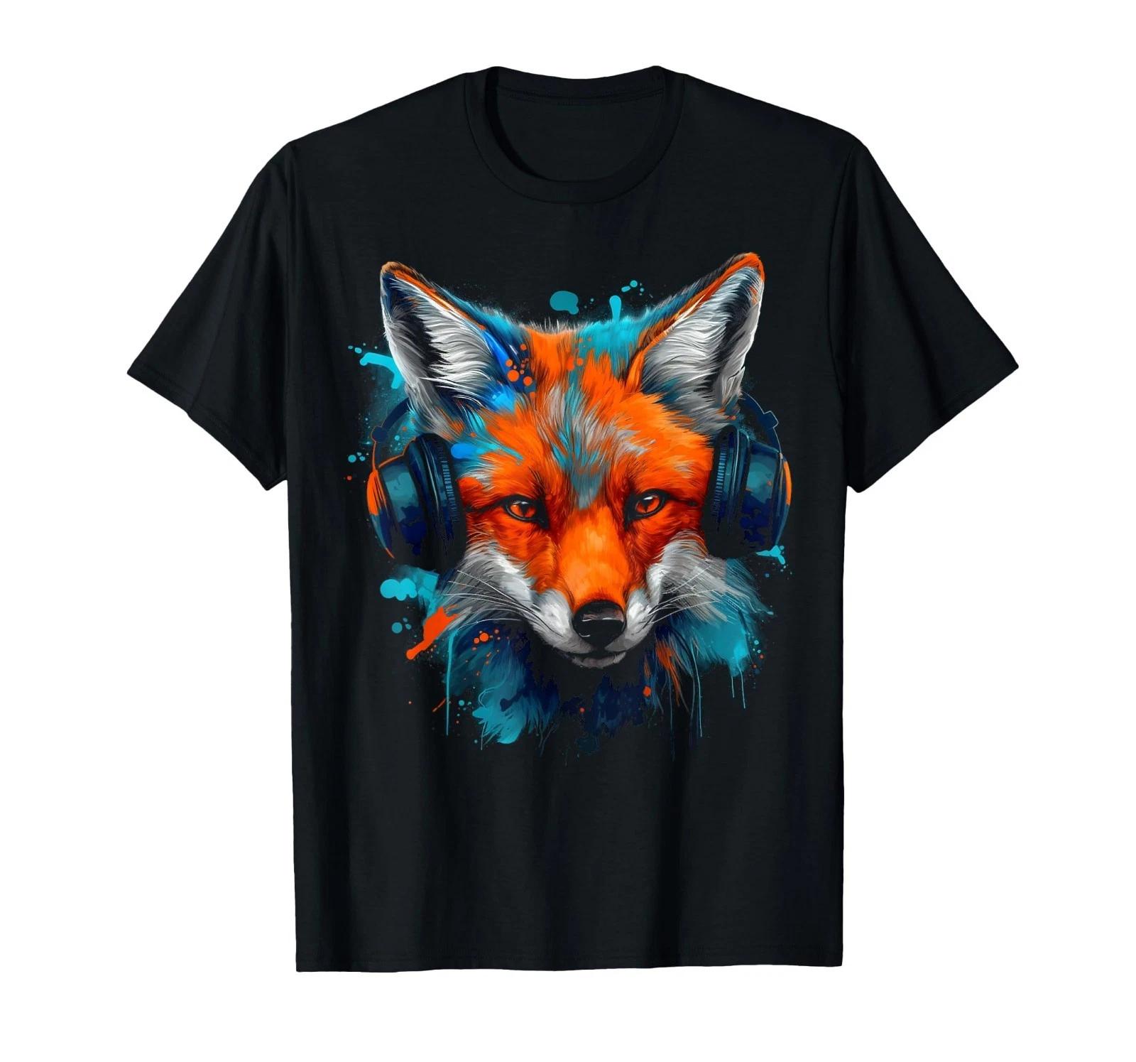 

Fox Music Art Headphones Animal Fox T-Shirt 2XL