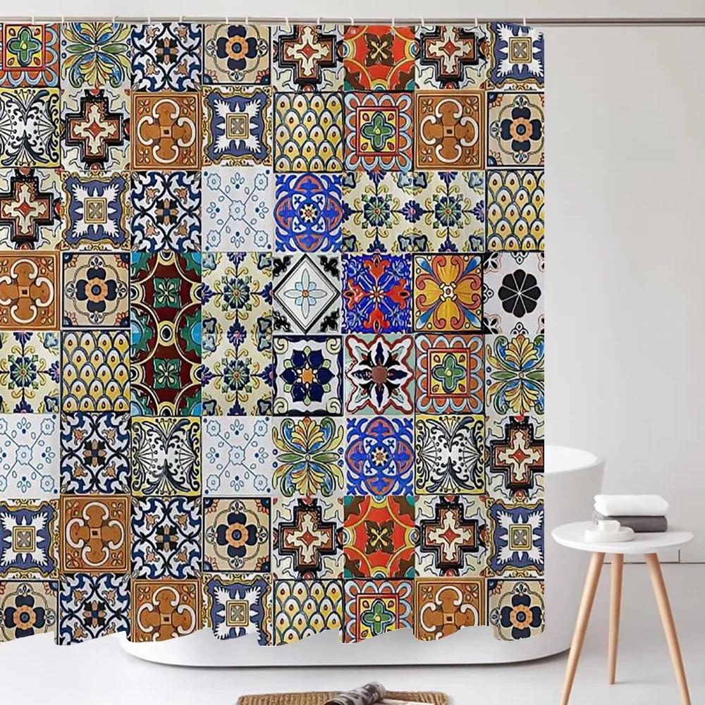 Badezimmer Abstrakt Bohemian Duschvorhang Mittelalterliche Nordische Kunst Boho Bedruckter Polyesterstoff Duschvorhang Mit Haken