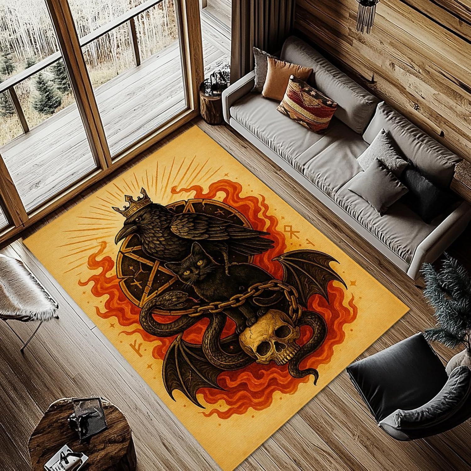 

Vintage Art Living Room Carpet Halloween Theme Skull Print Decorative Bedroom Rug Machine Washable Non-slip Coffee Table Mat 50x80cm (19x31inch)
